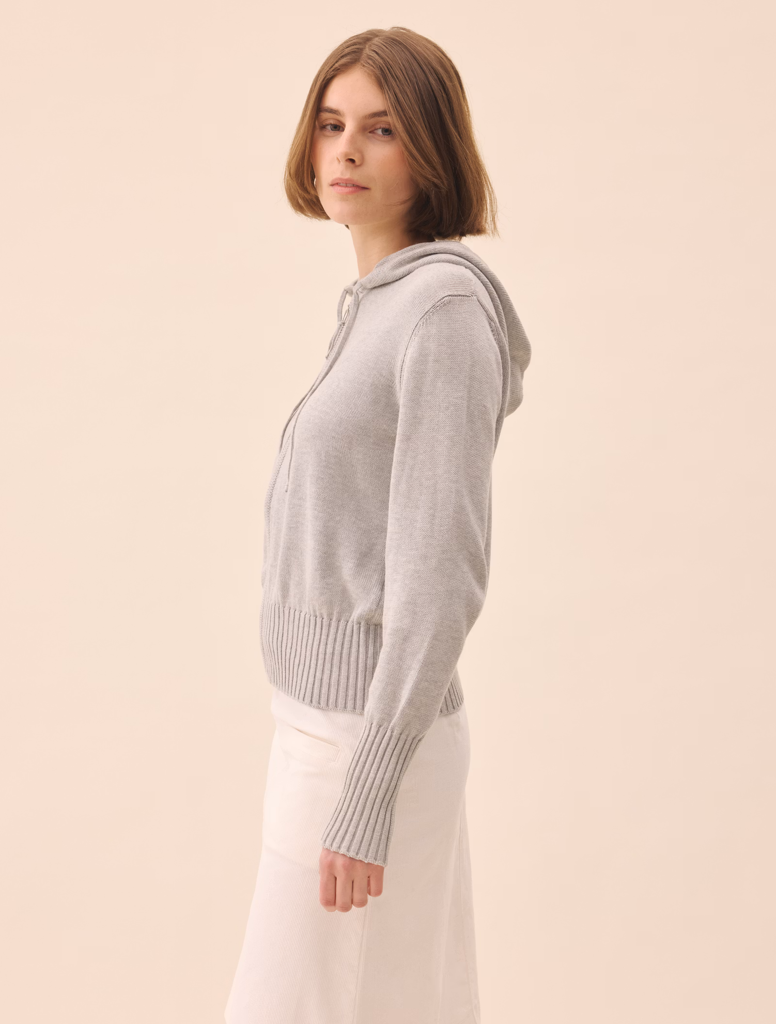 Knitted Zip Hoodie Light Grey
