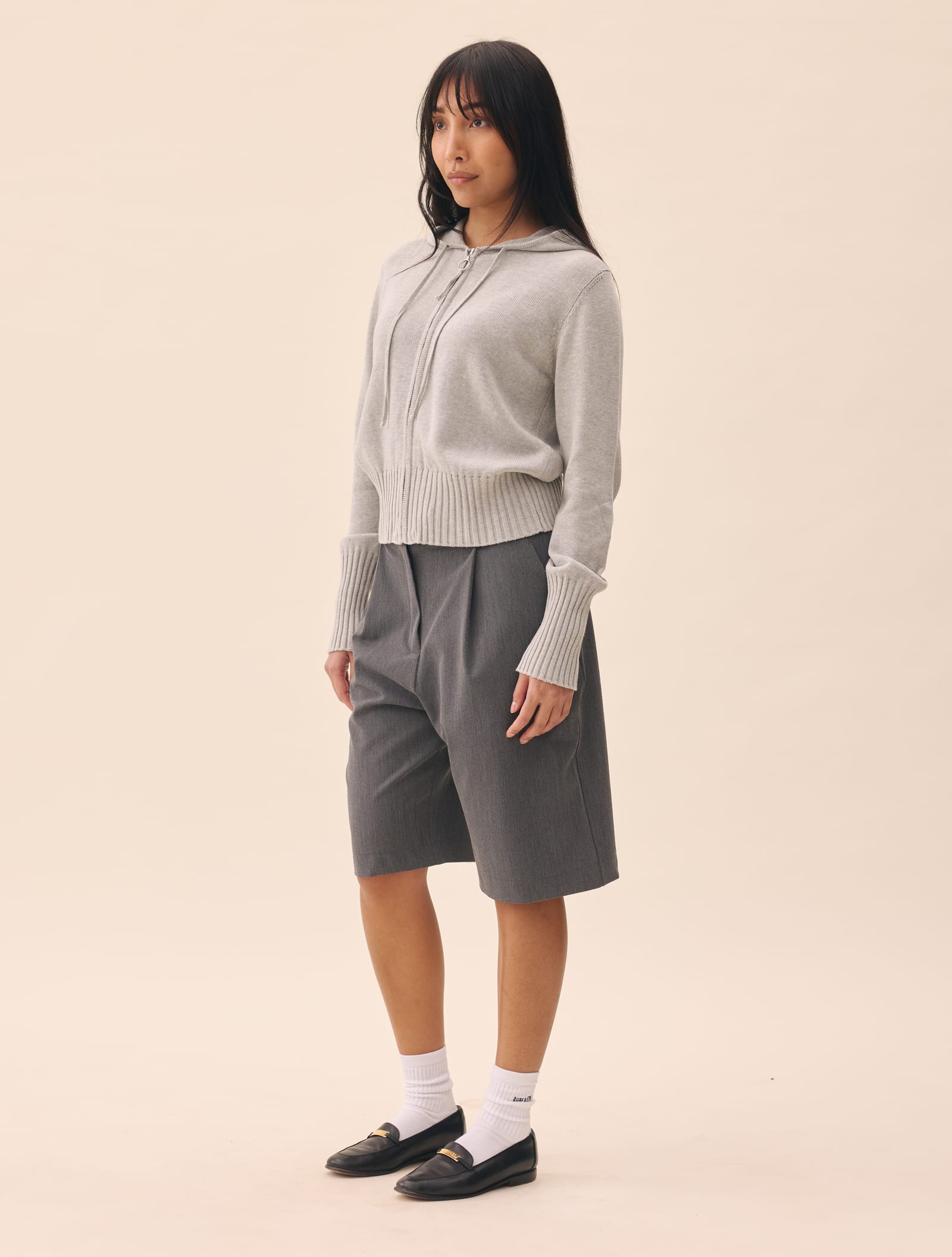 Knitted Zip Hoodie Light Grey