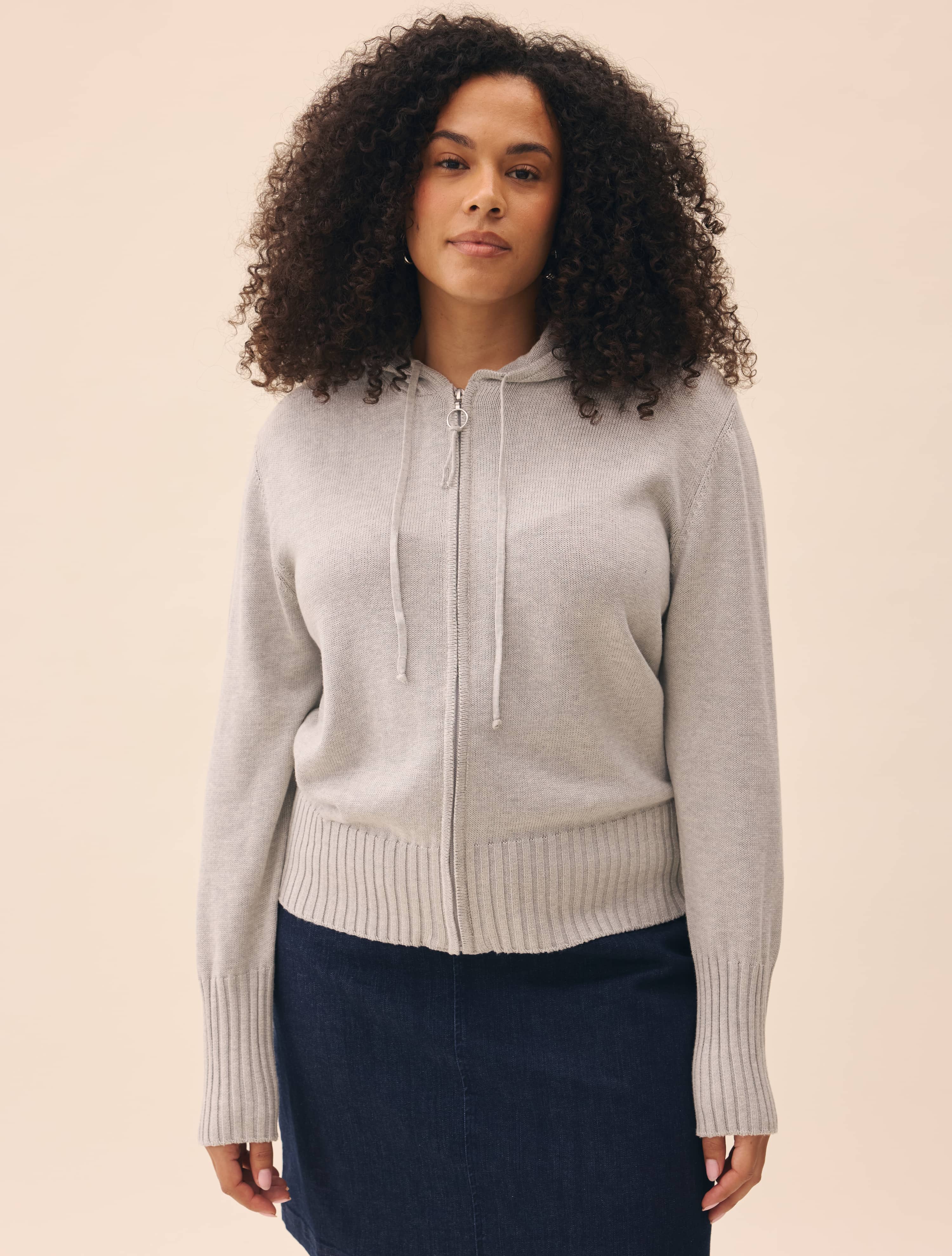 Knitted Zip Hoodie Light Grey - Light Grey | Djerf Avenue