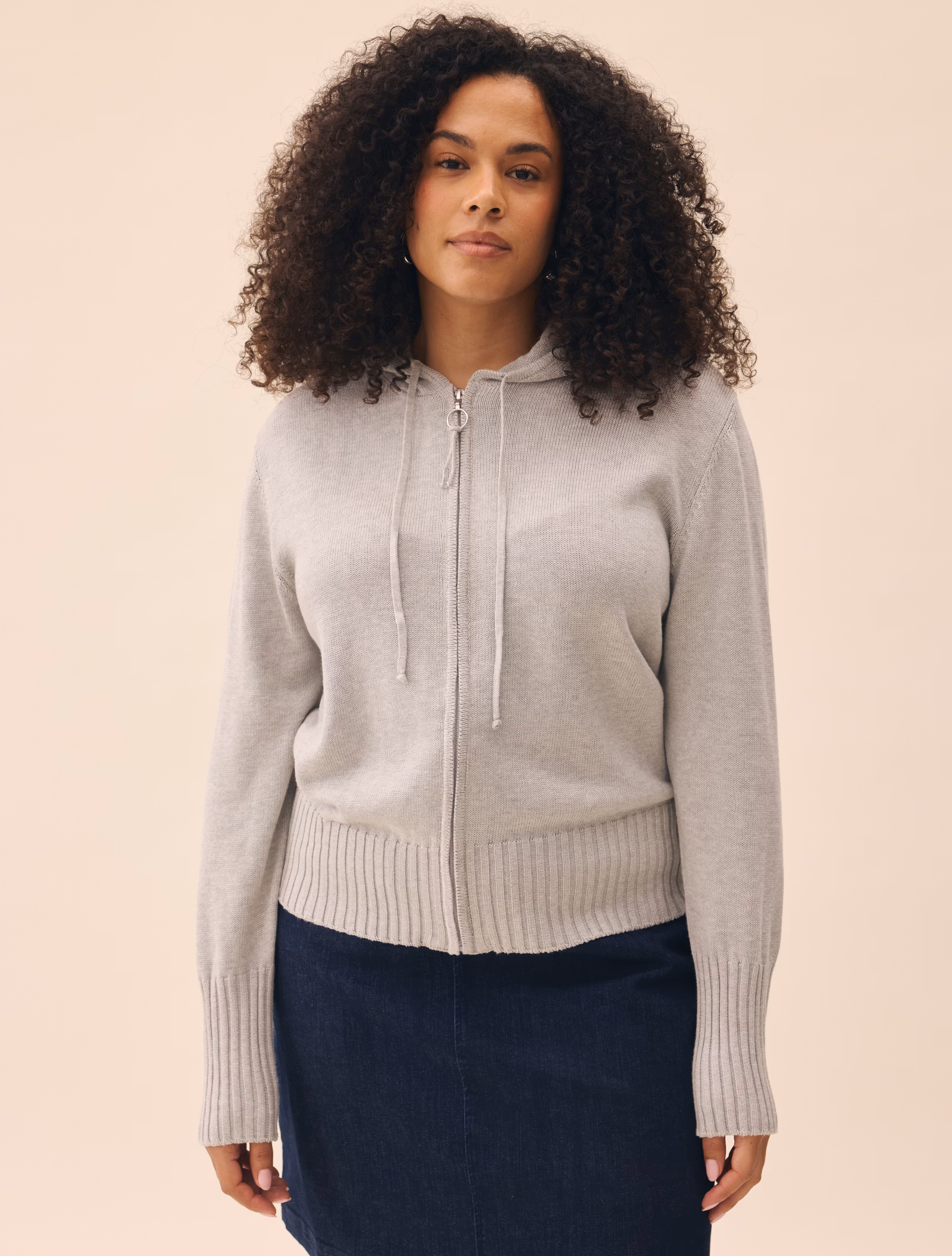 Knitted Zip Hoodie Light Grey