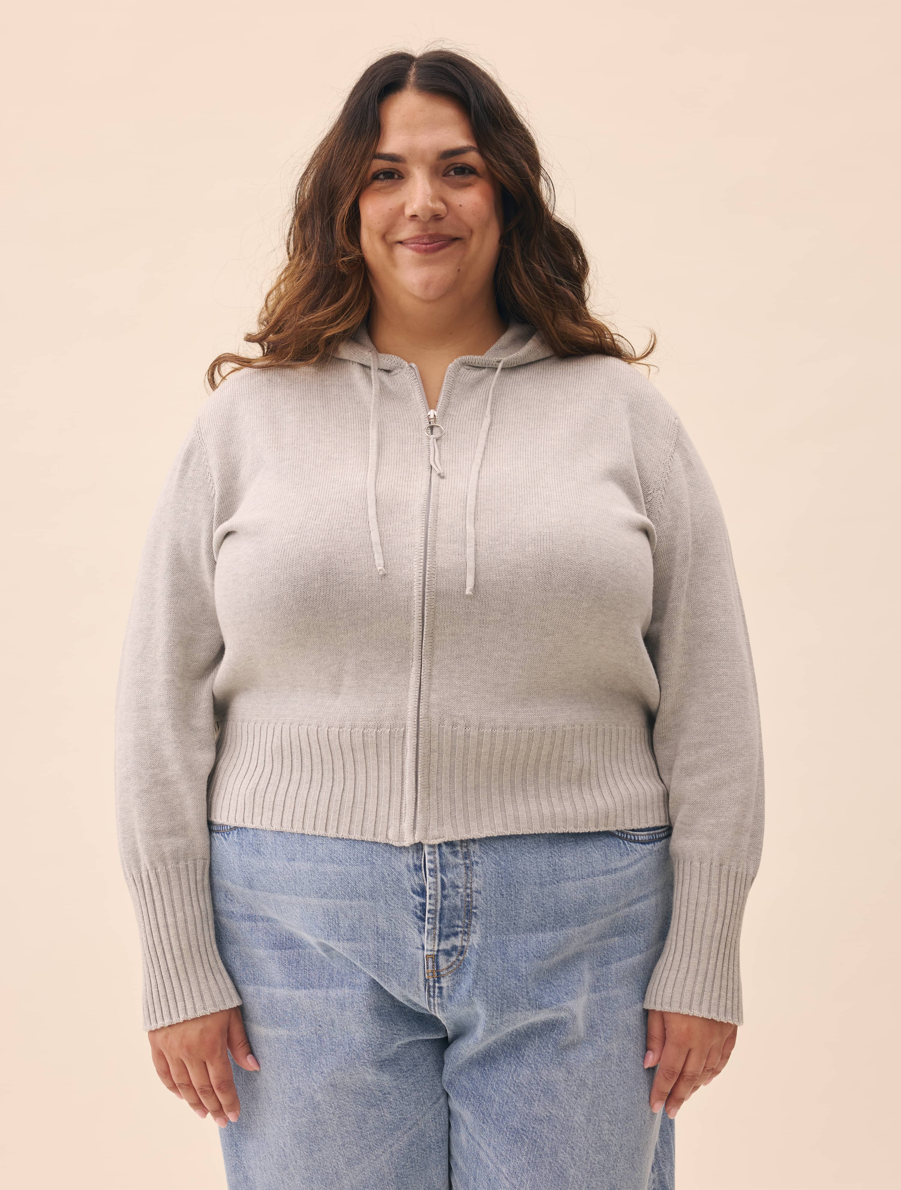 Knitted Zip Hoodie Light Grey - Light Grey | Djerf Avenue