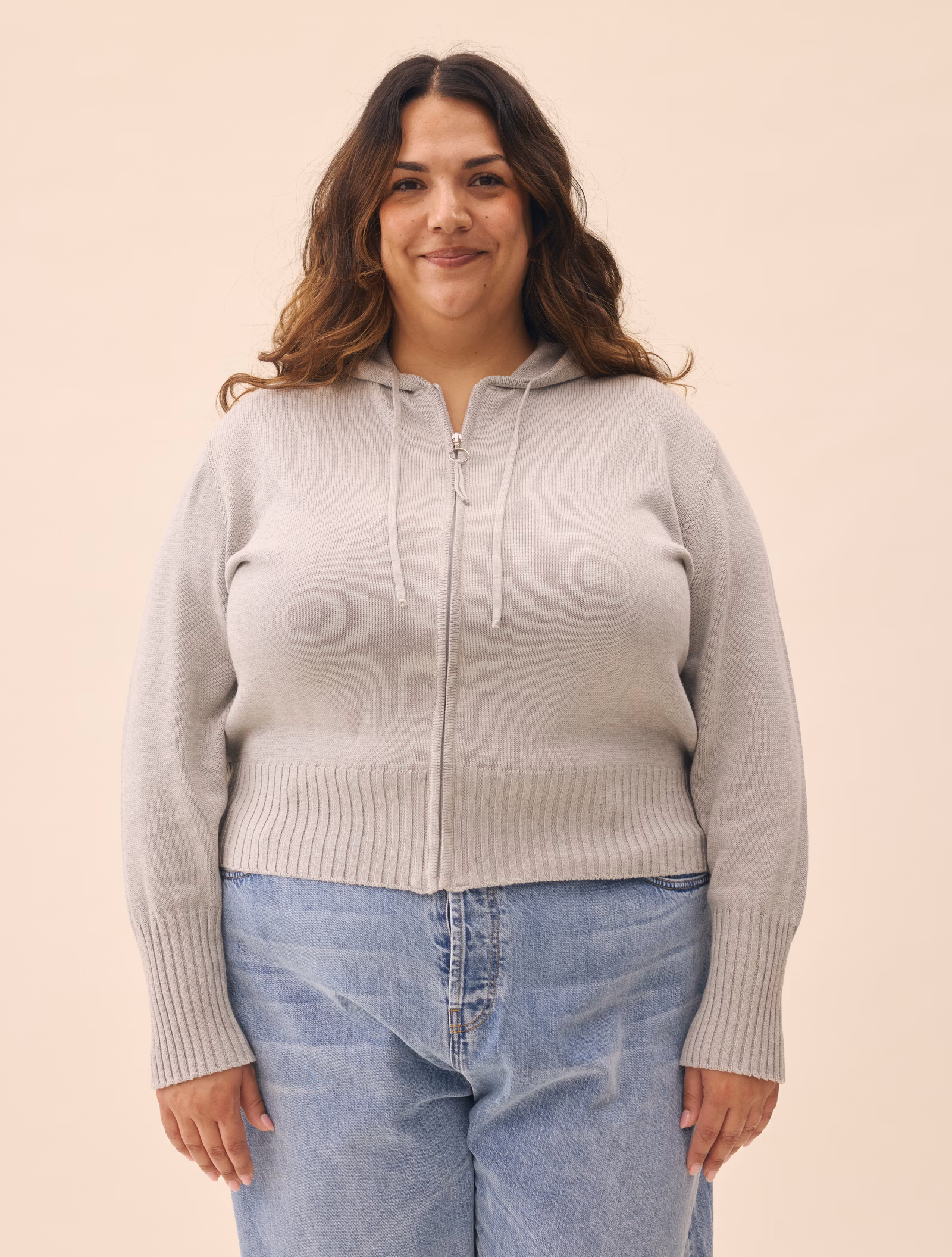 Knitted Zip Hoodie Light Grey