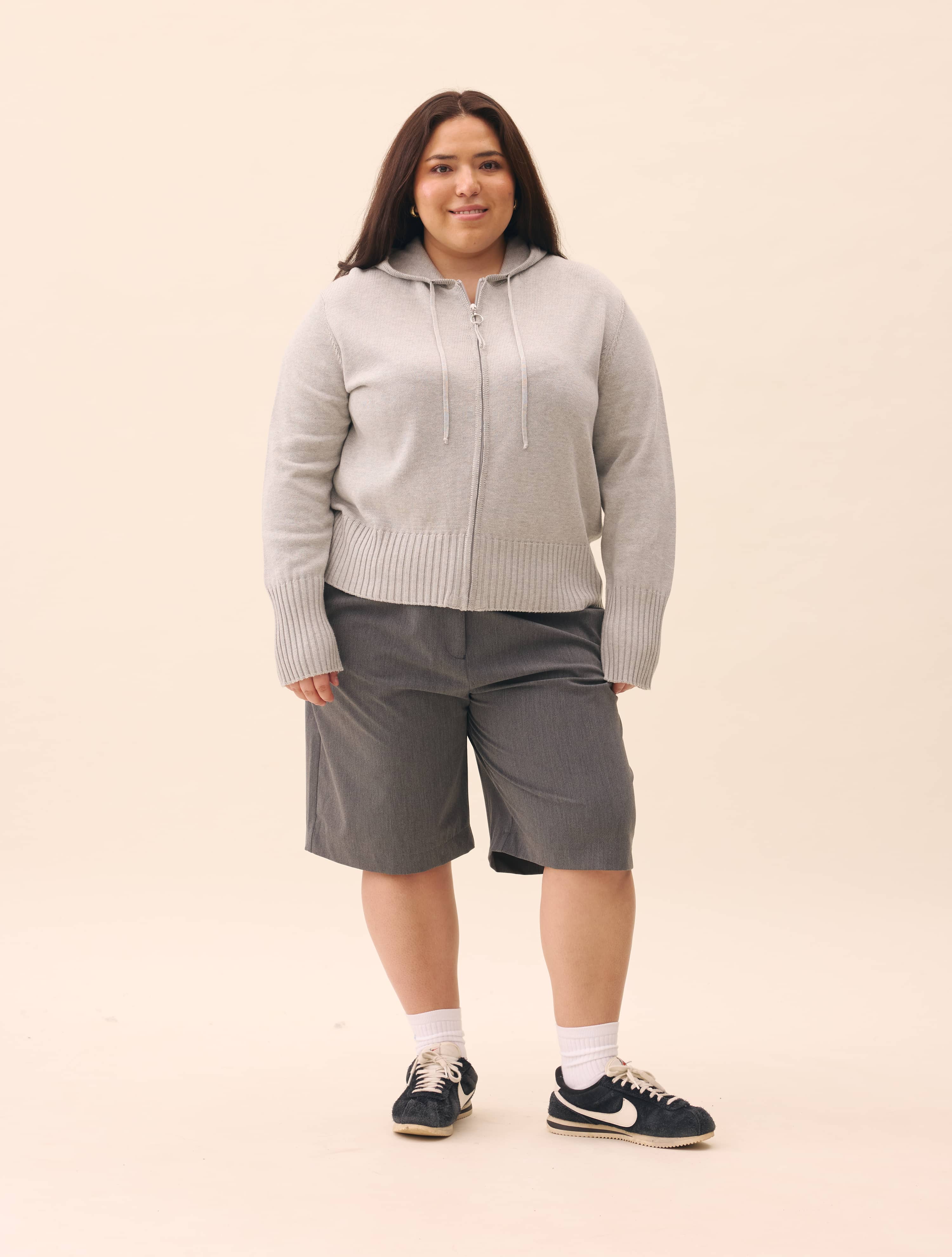 Knitted Zip Hoodie Light Grey - Light Grey | Djerf Avenue