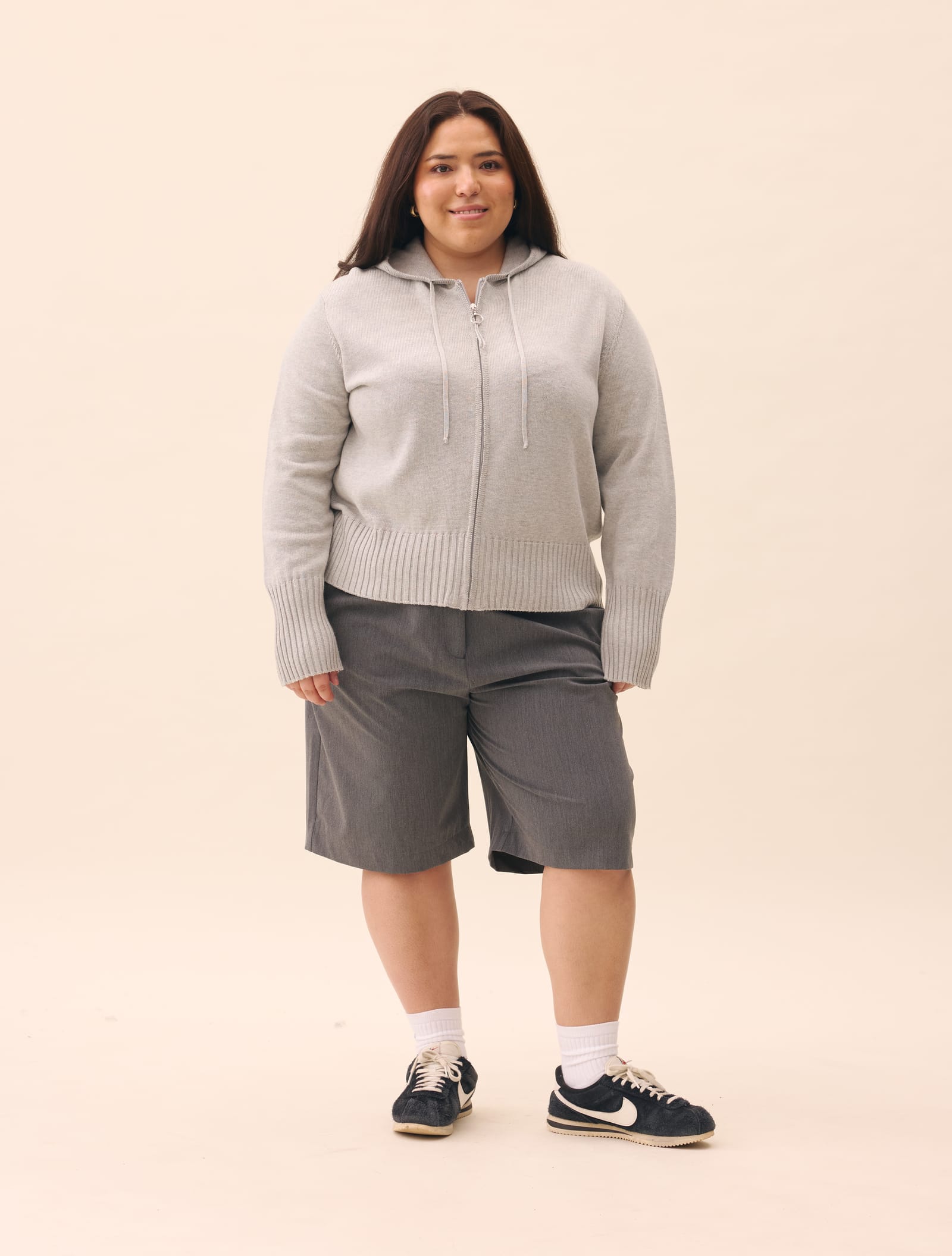 Knitted Zip Hoodie Light Grey