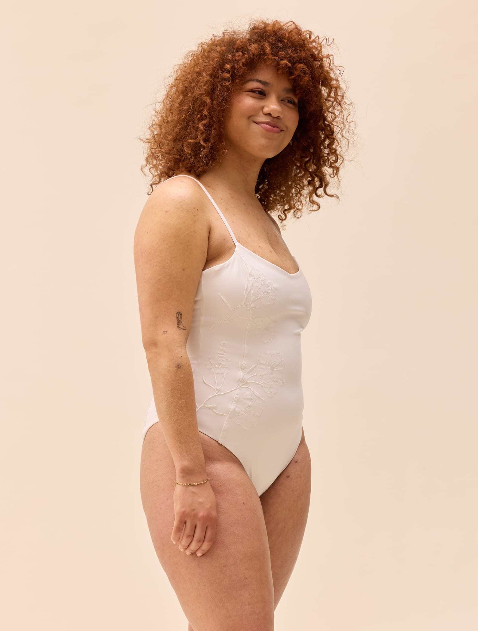 Embroidered Essential Swimsuit Cream