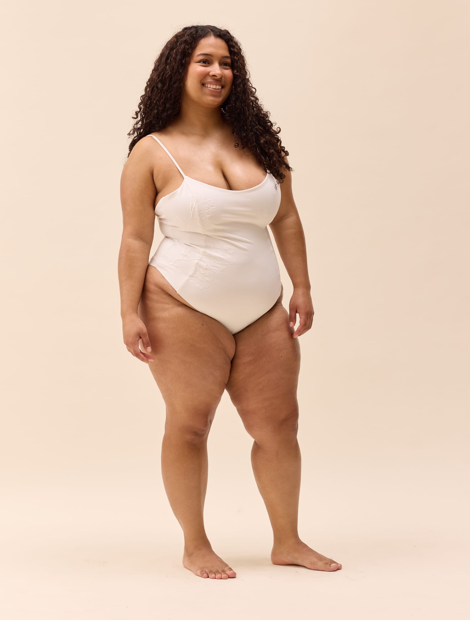 Embroidered Essential Swimsuit Cream