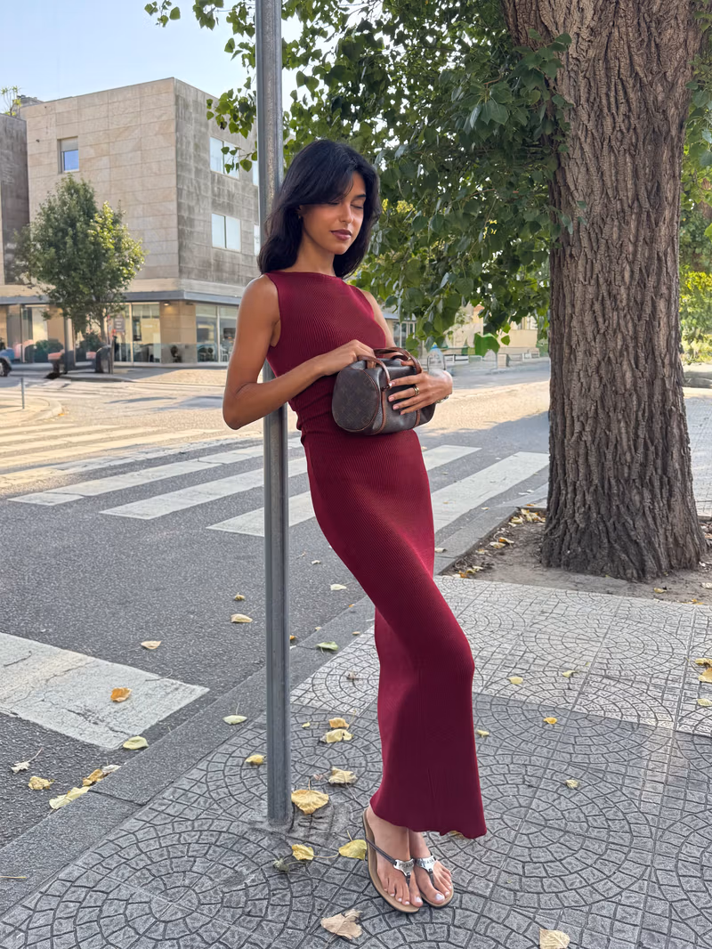 Knitted Bateau Dress Cranberry