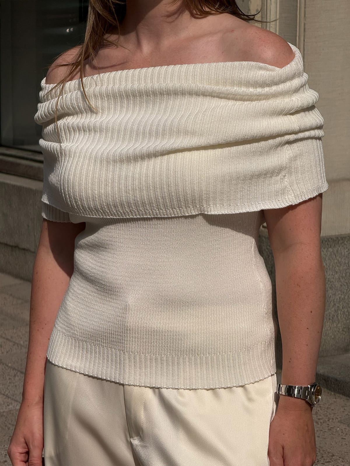 Knitted Bardot Top White