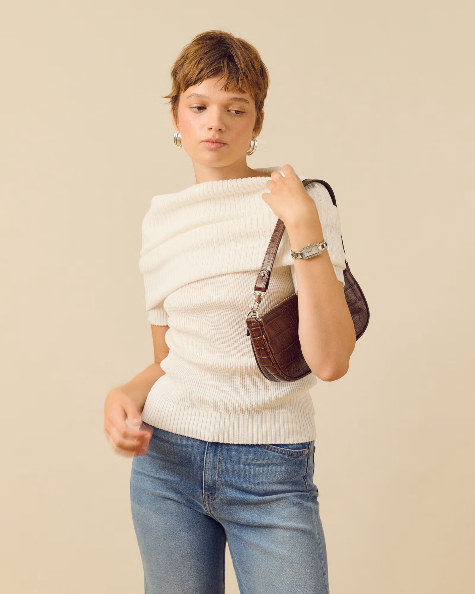 Knitted Bardot Top White