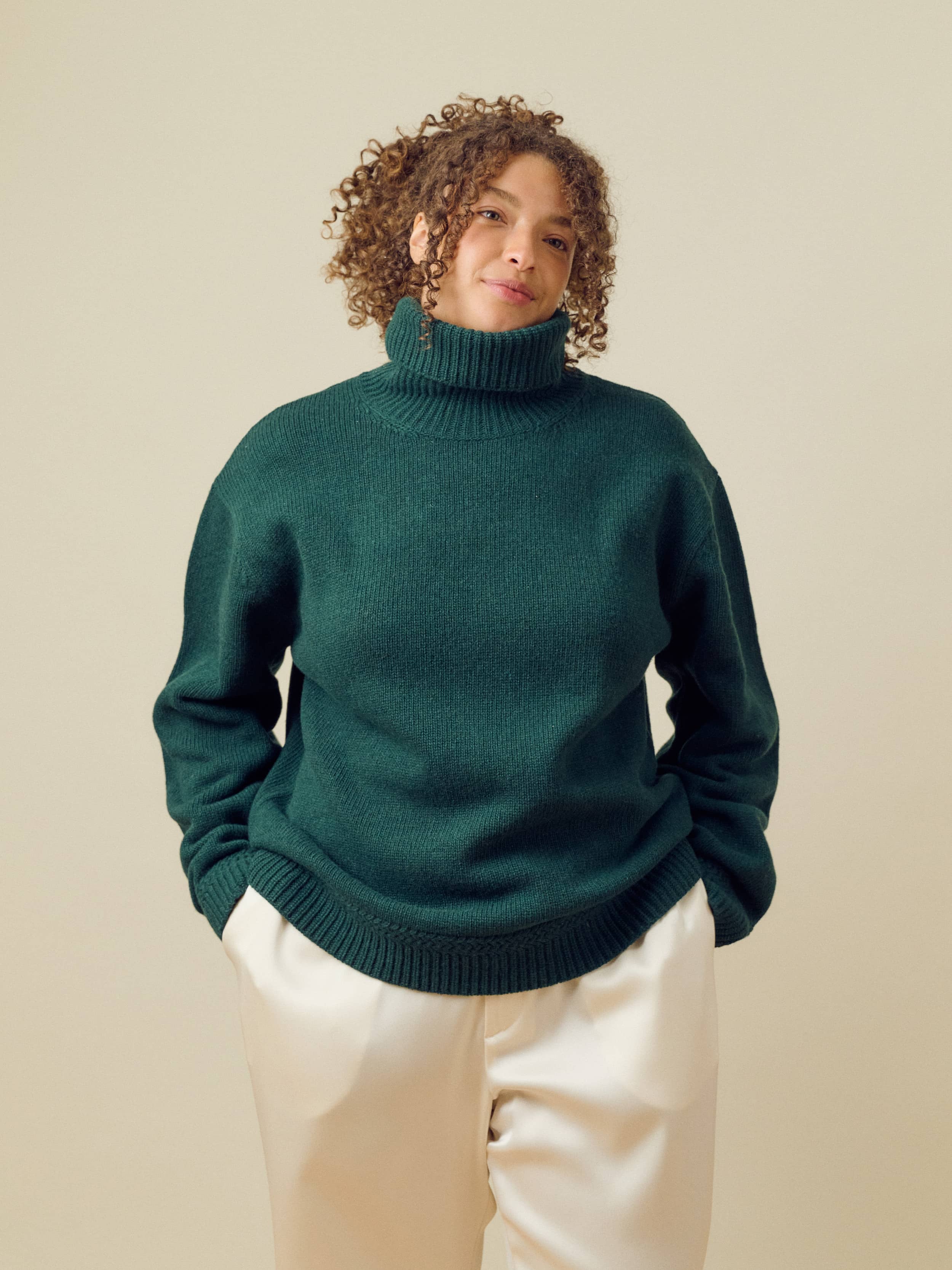アトリエGG Modal Wool Turtle 1½ Turtleneck Wool Sweater Pine Green - Pine Green | Djerf Avenue