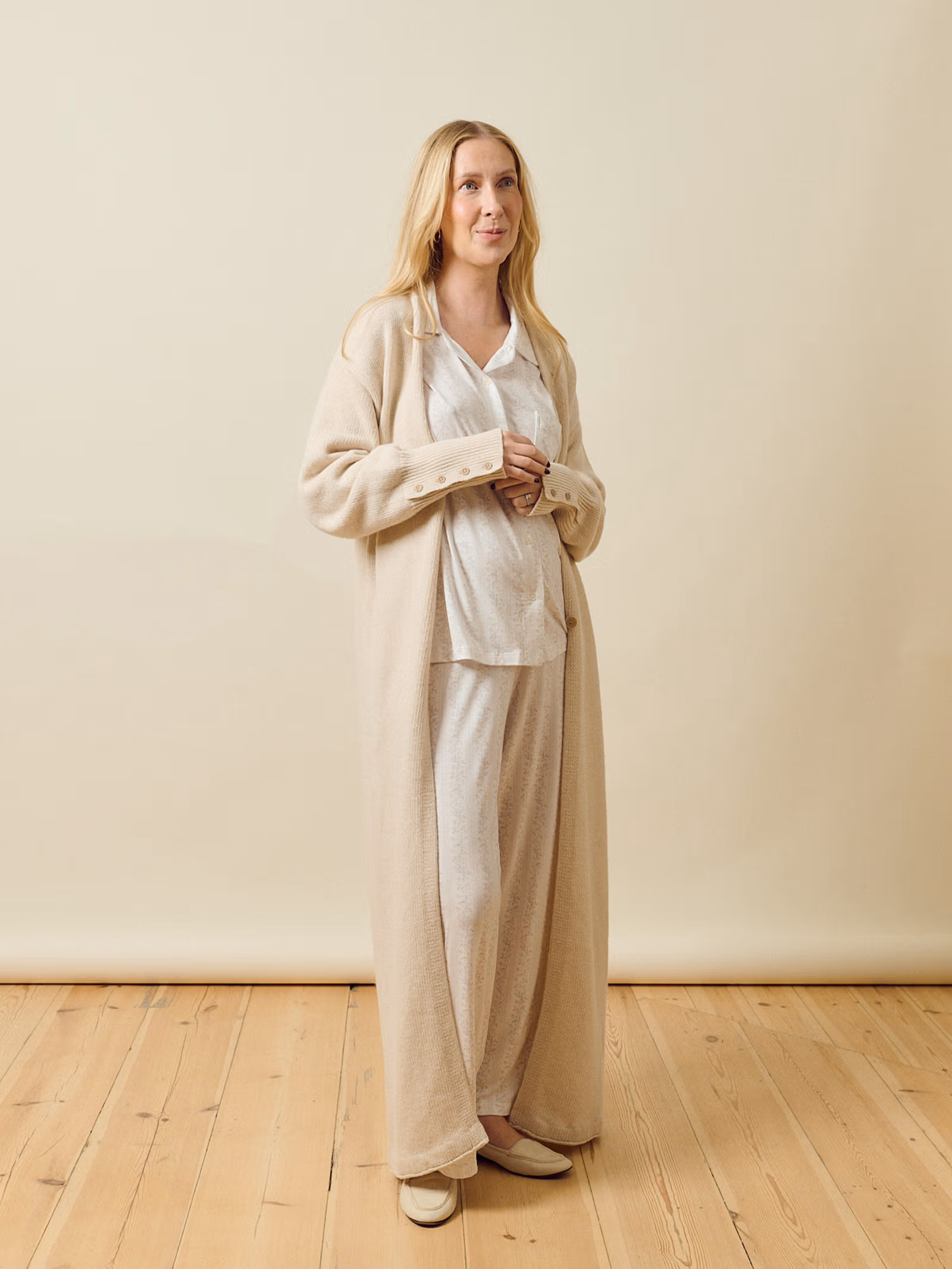 Long Knitted Cardigan Light Oat