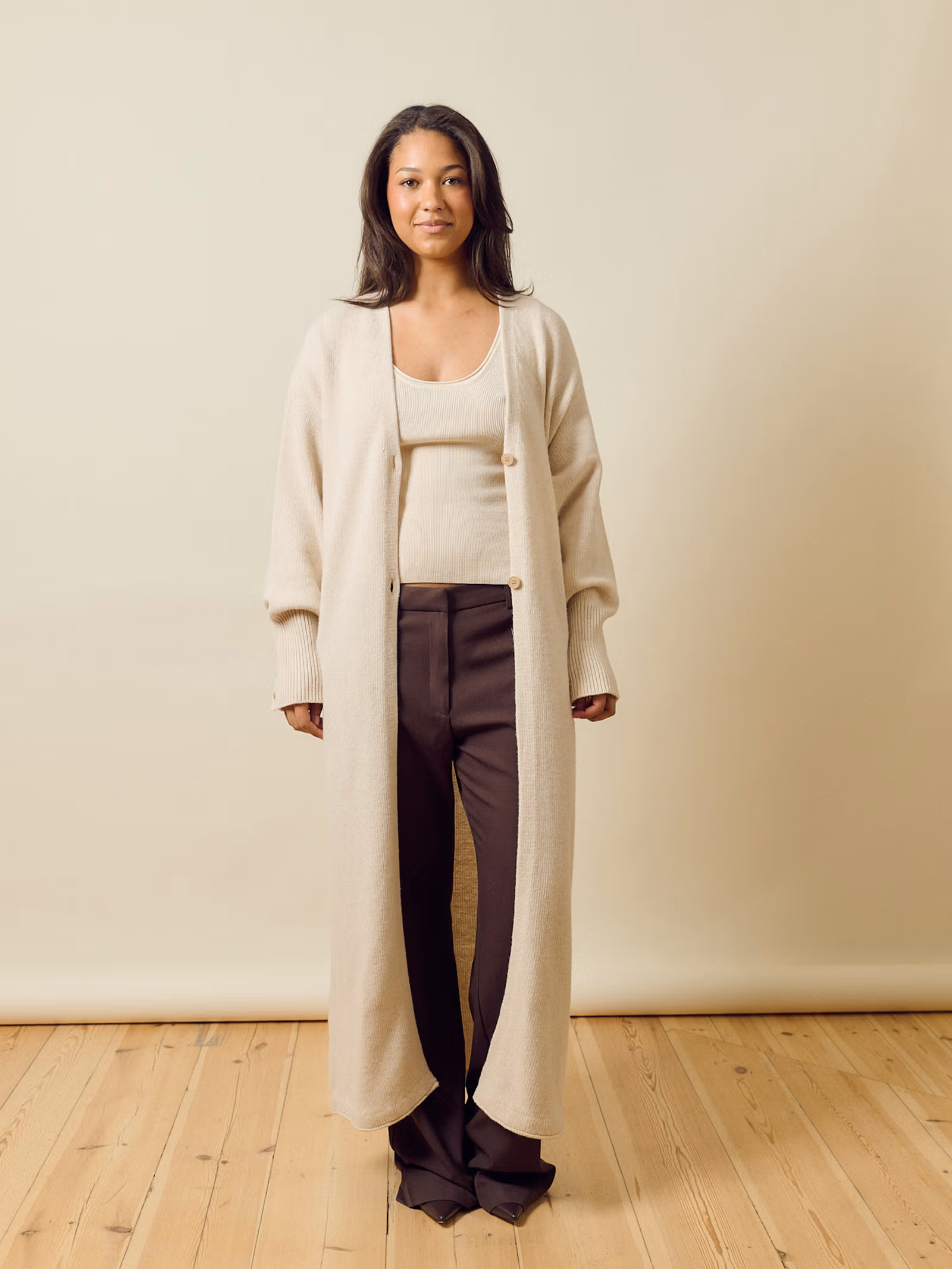 Long Knitted Cardigan Light Oat