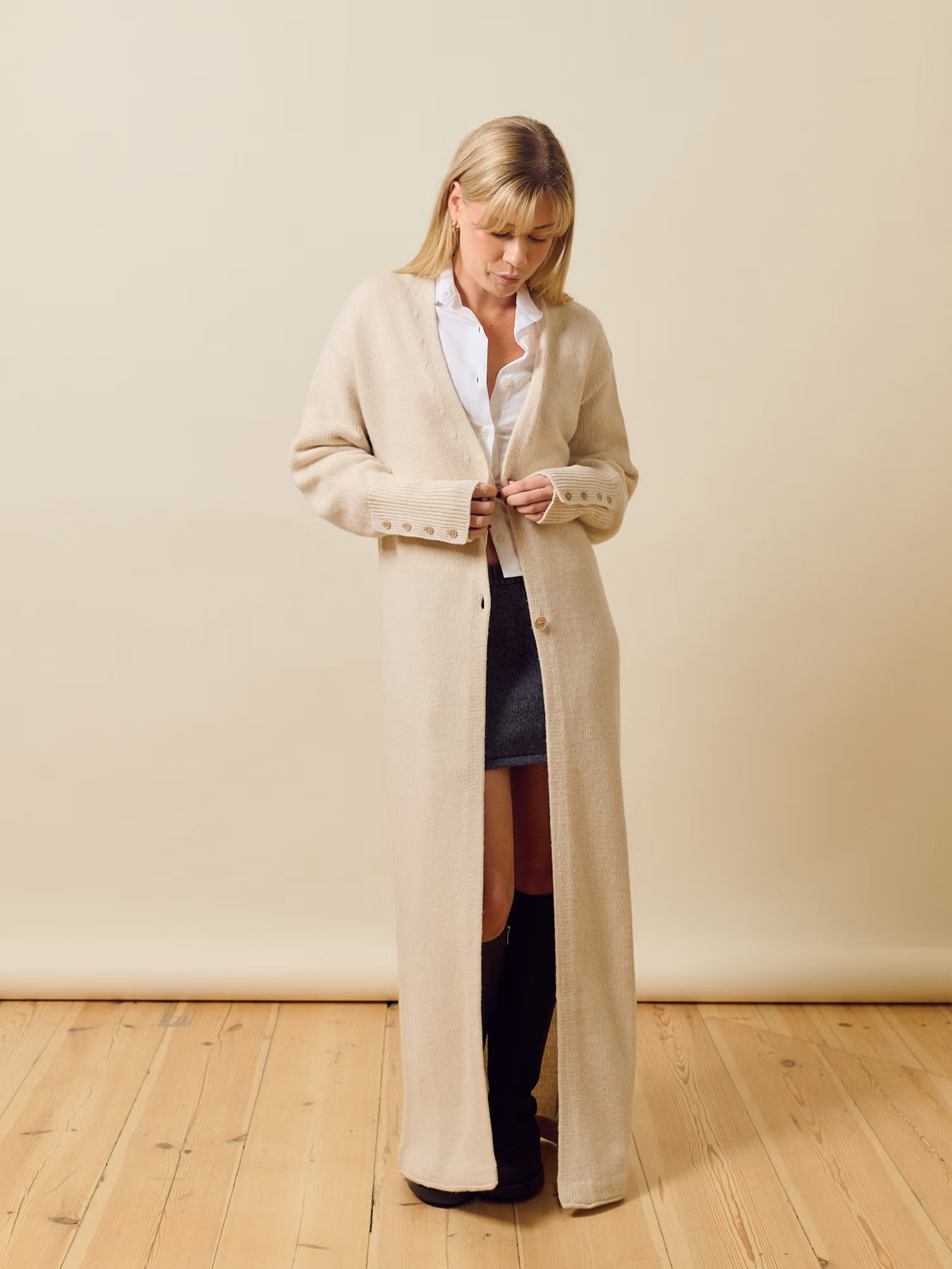 Long Knitted Cardigan Light Oat