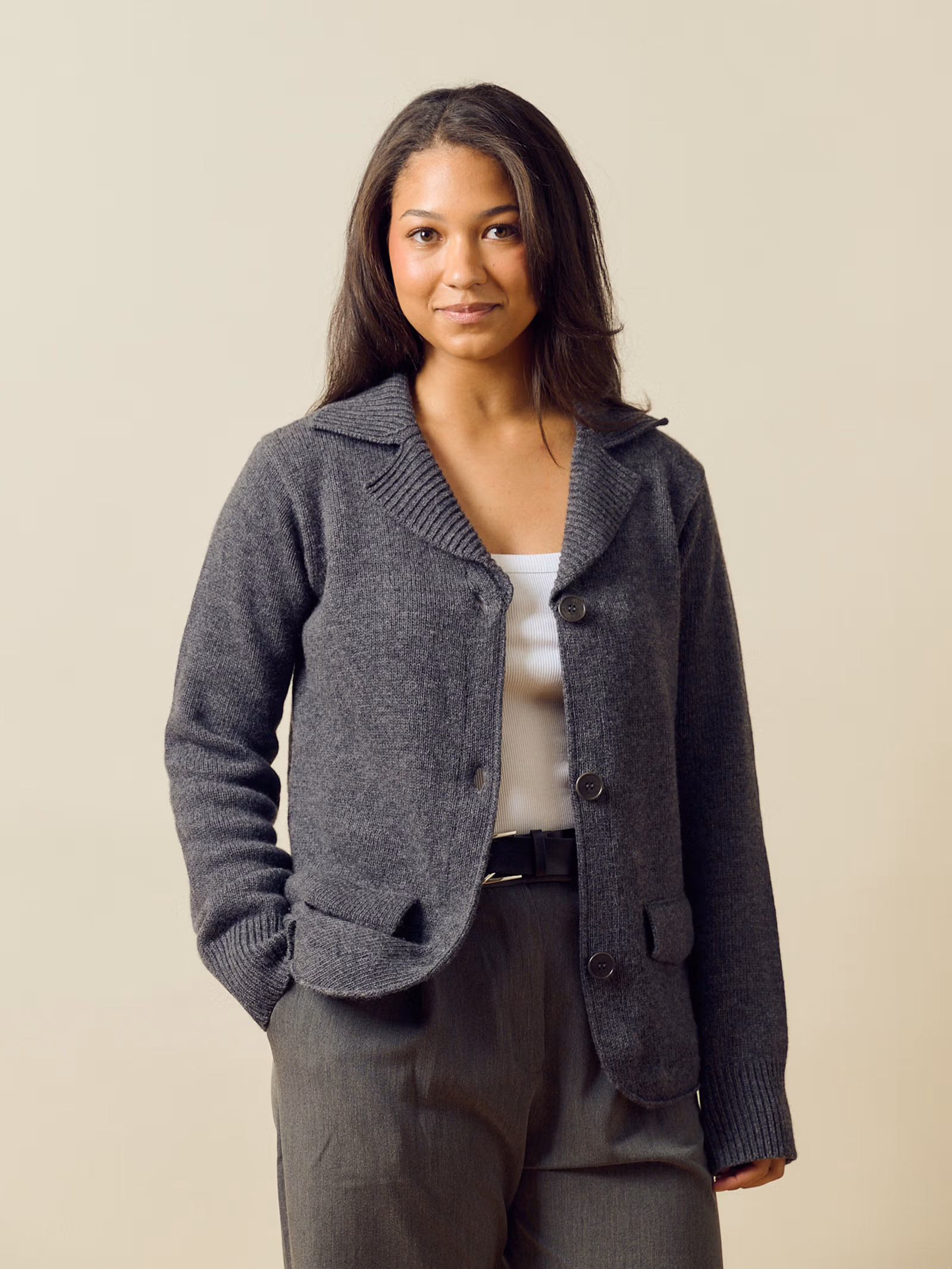 Knitted Wool Jacket Charcoal