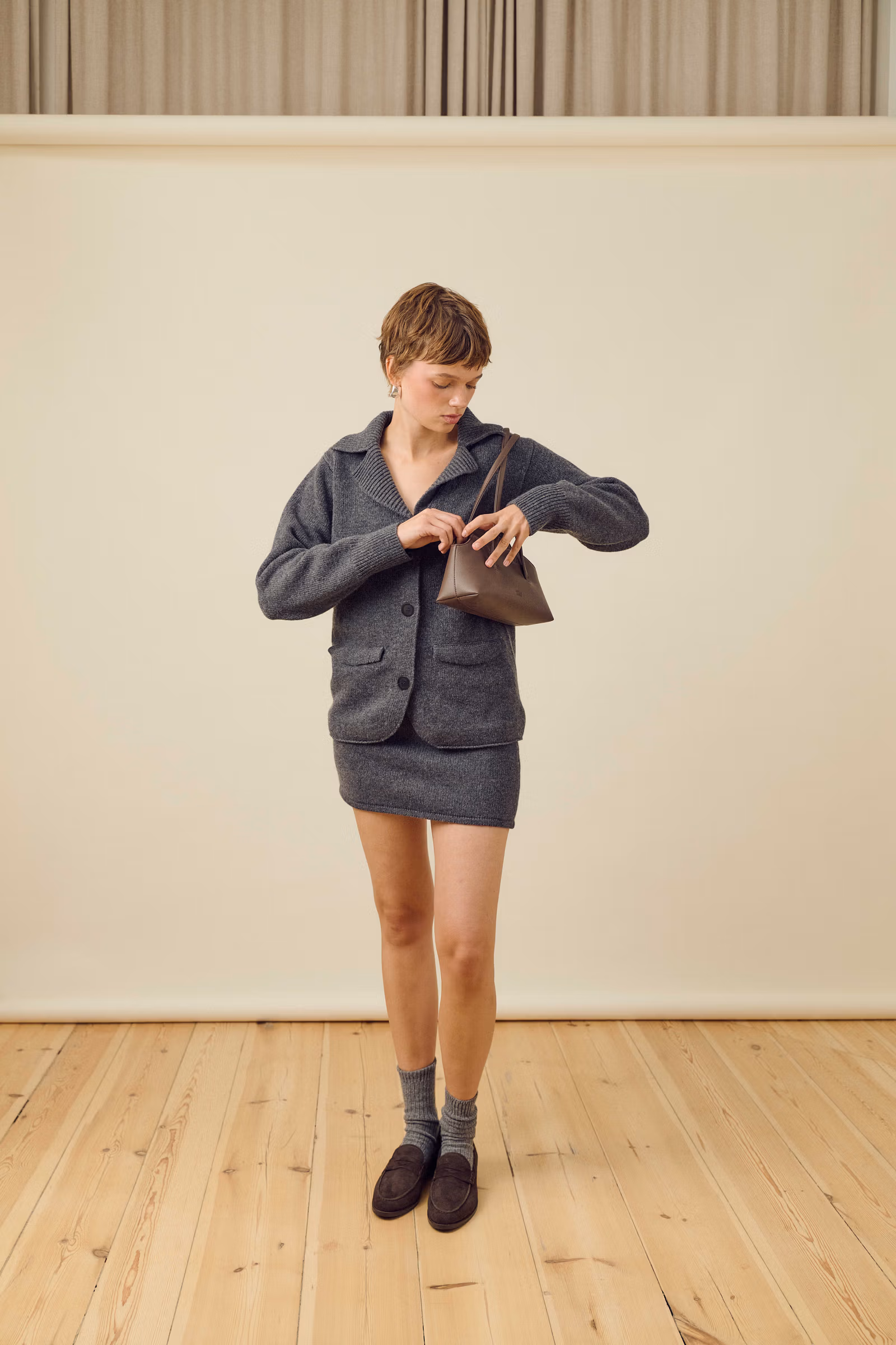Knitted Mini Wool Skirt Charcoal