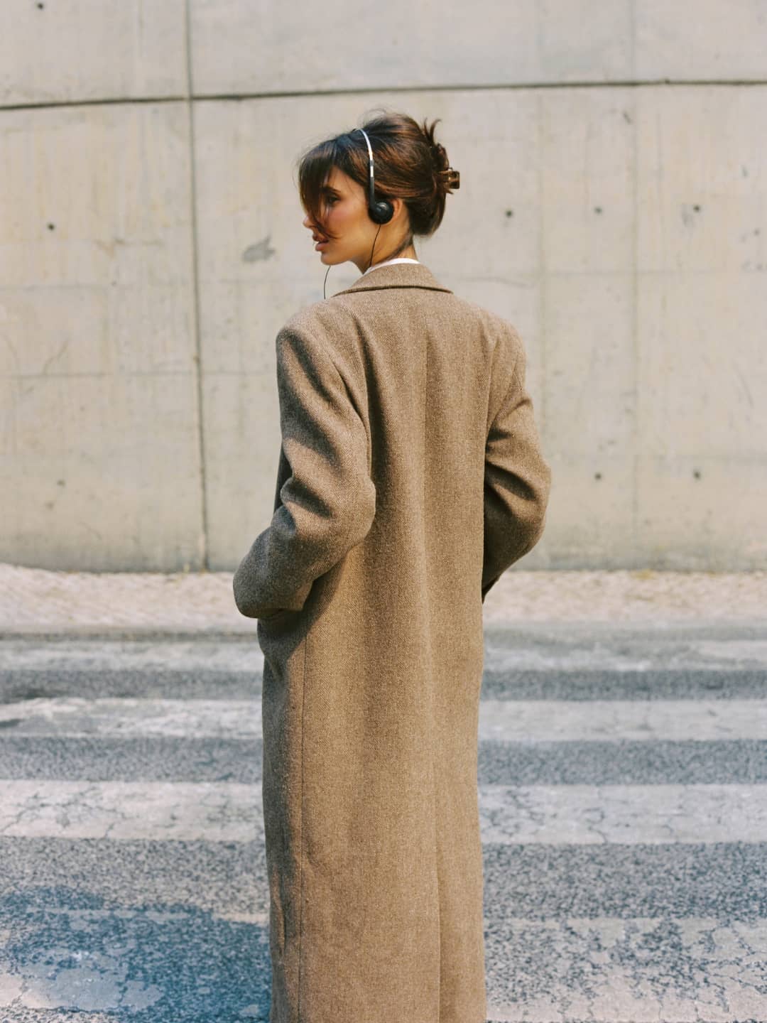Long Wool Coat Brown Herringbone - Brown Herringbone | Djerf Avenue