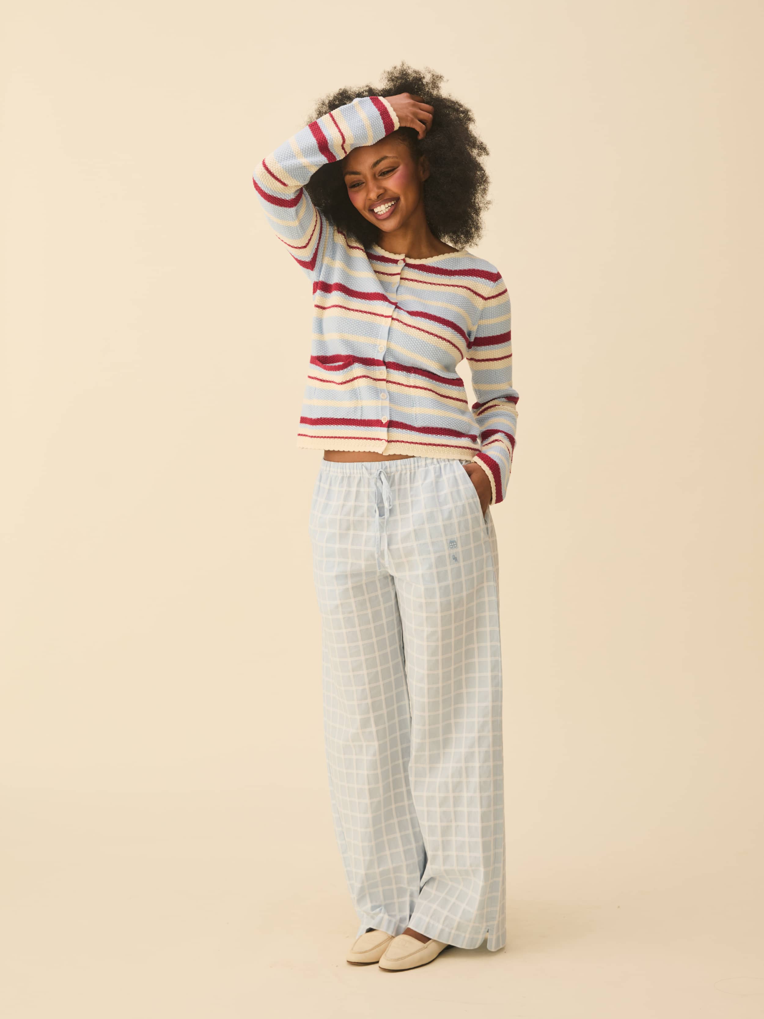 Eaphi RIB CUFFS CARDIGAN エフィ Amorini Pocket Cardigan Coastal Stripe - Coastal Stripe | Djerf Avenue