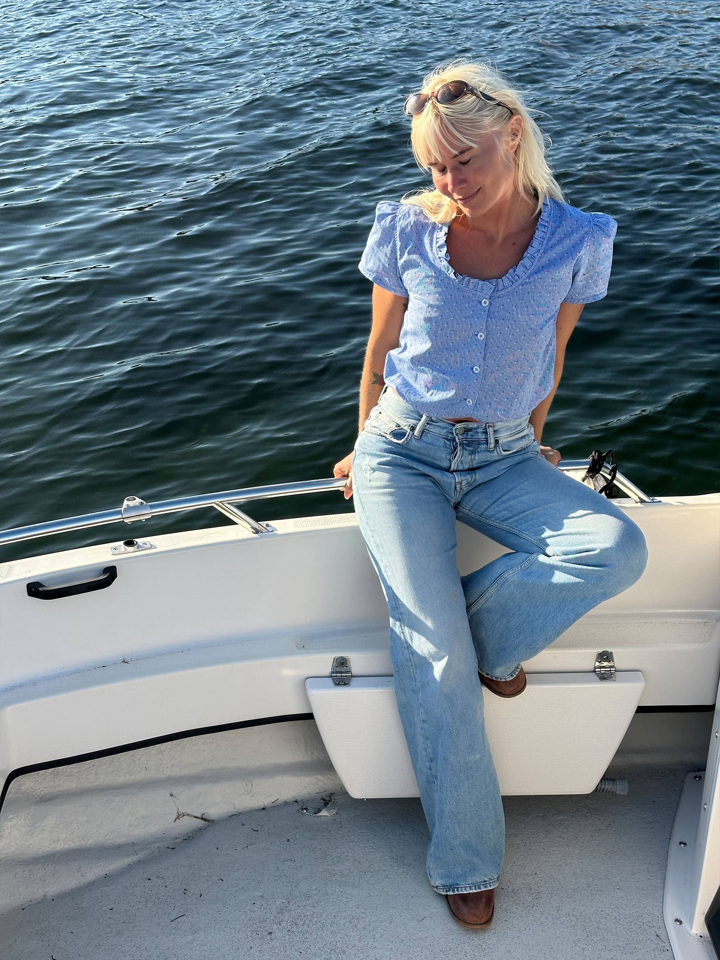 Sweet Pea Top Blue Gingham - Blue Gingham | Djerf Avenue