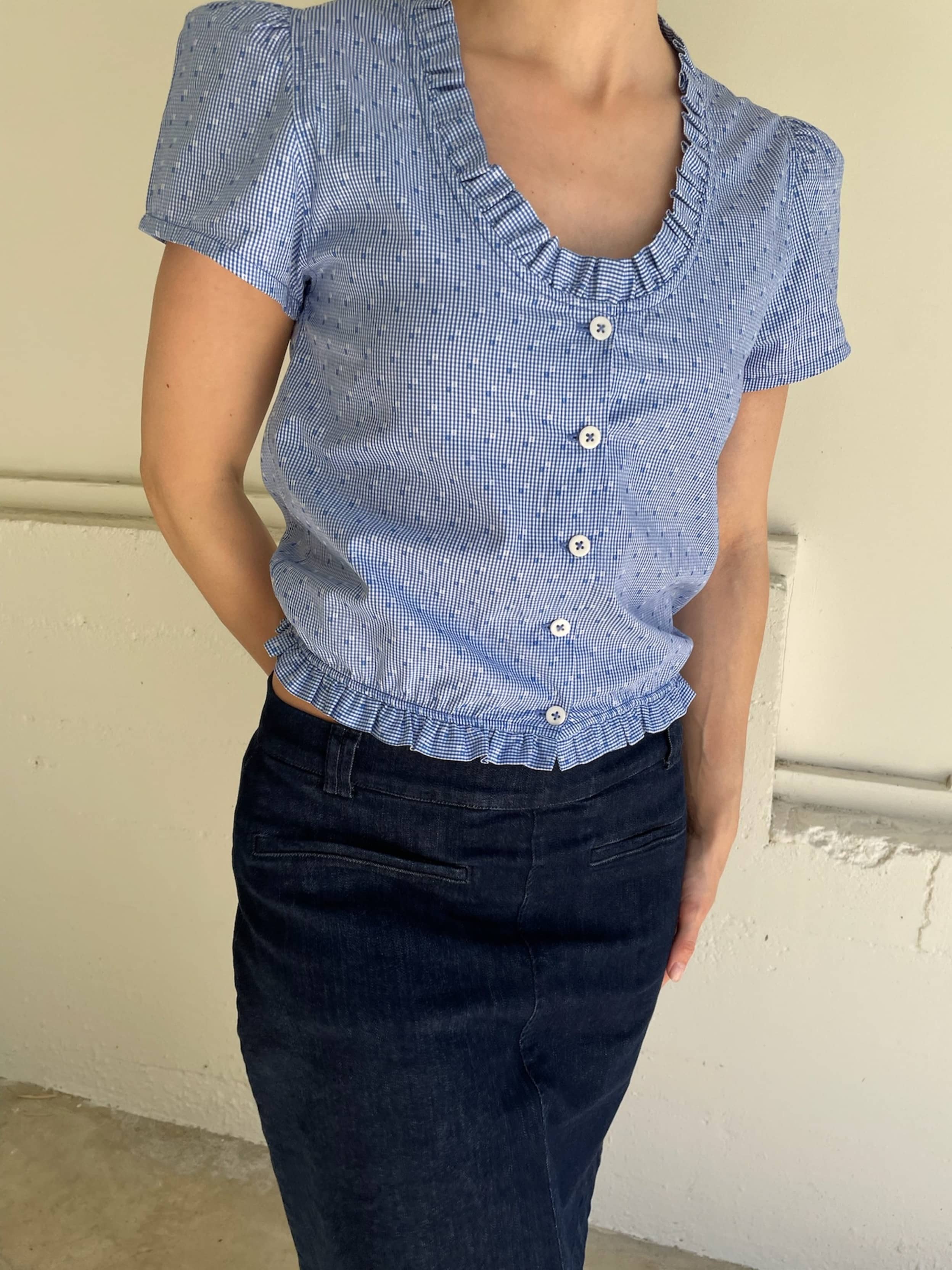 Sweet Pea Top Blue Gingham - Blue Gingham | Djerf Avenue
