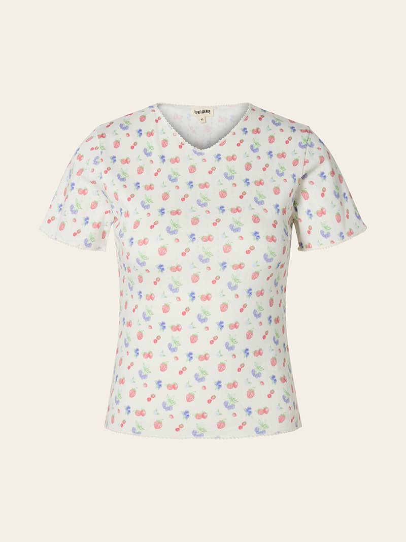 Pointelle Short Sleeve Top Summer Berries - Summer Berries | Djerf