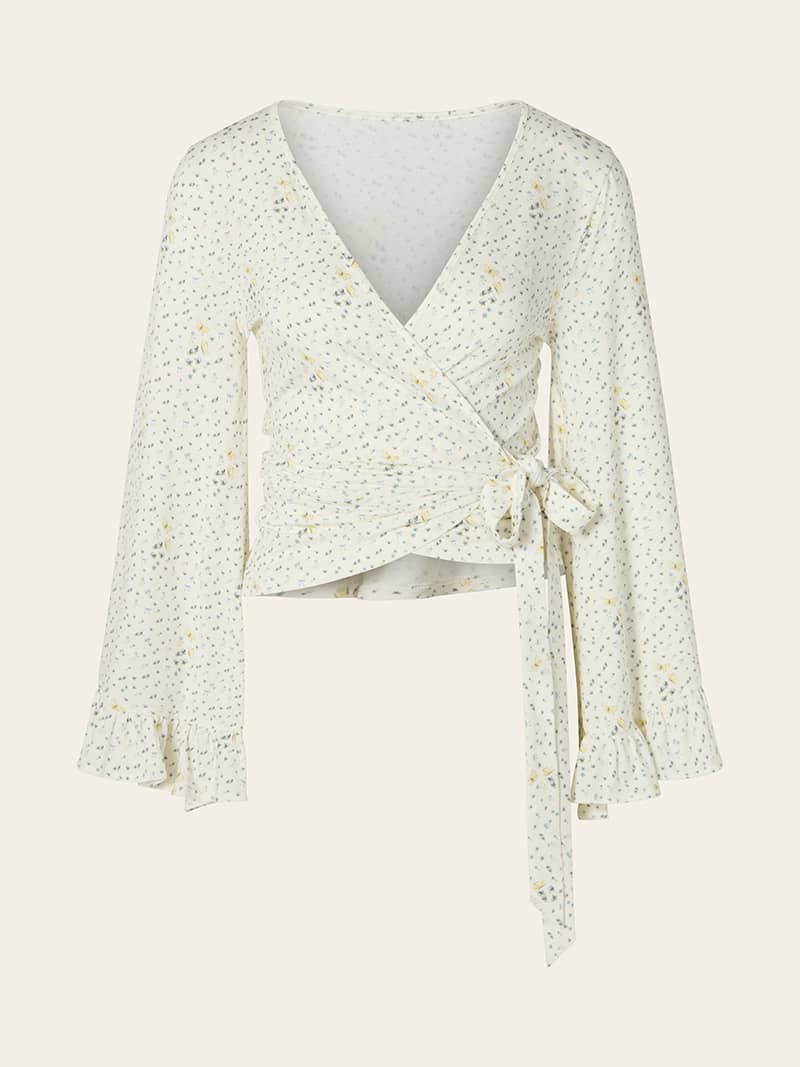 Go Slow Wrap Top Blueberry Bloom Cream - Blueberry Bloom Cream