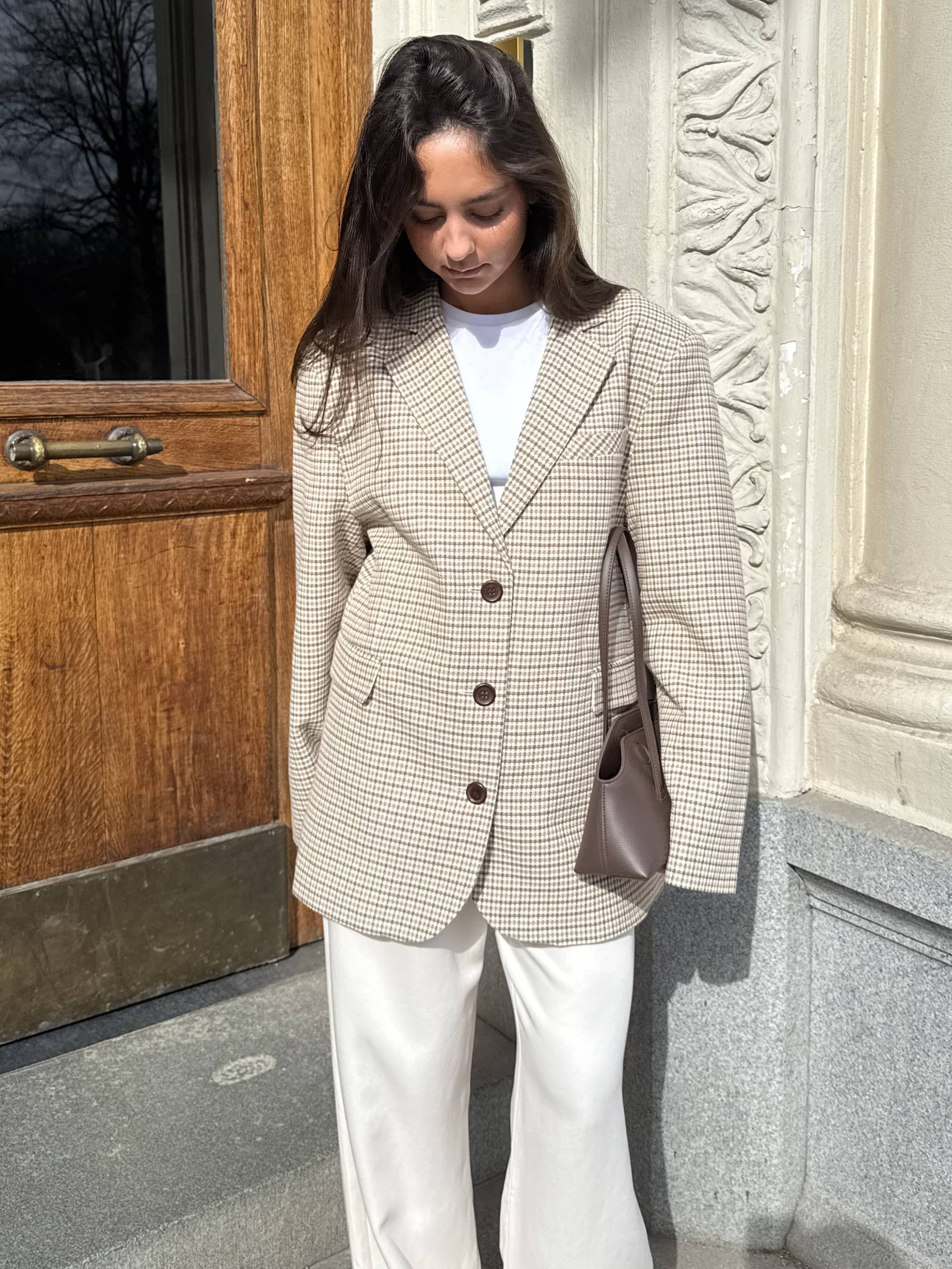 Weekend Blazer Checked Oat - Checked oat | Djerf Avenue
