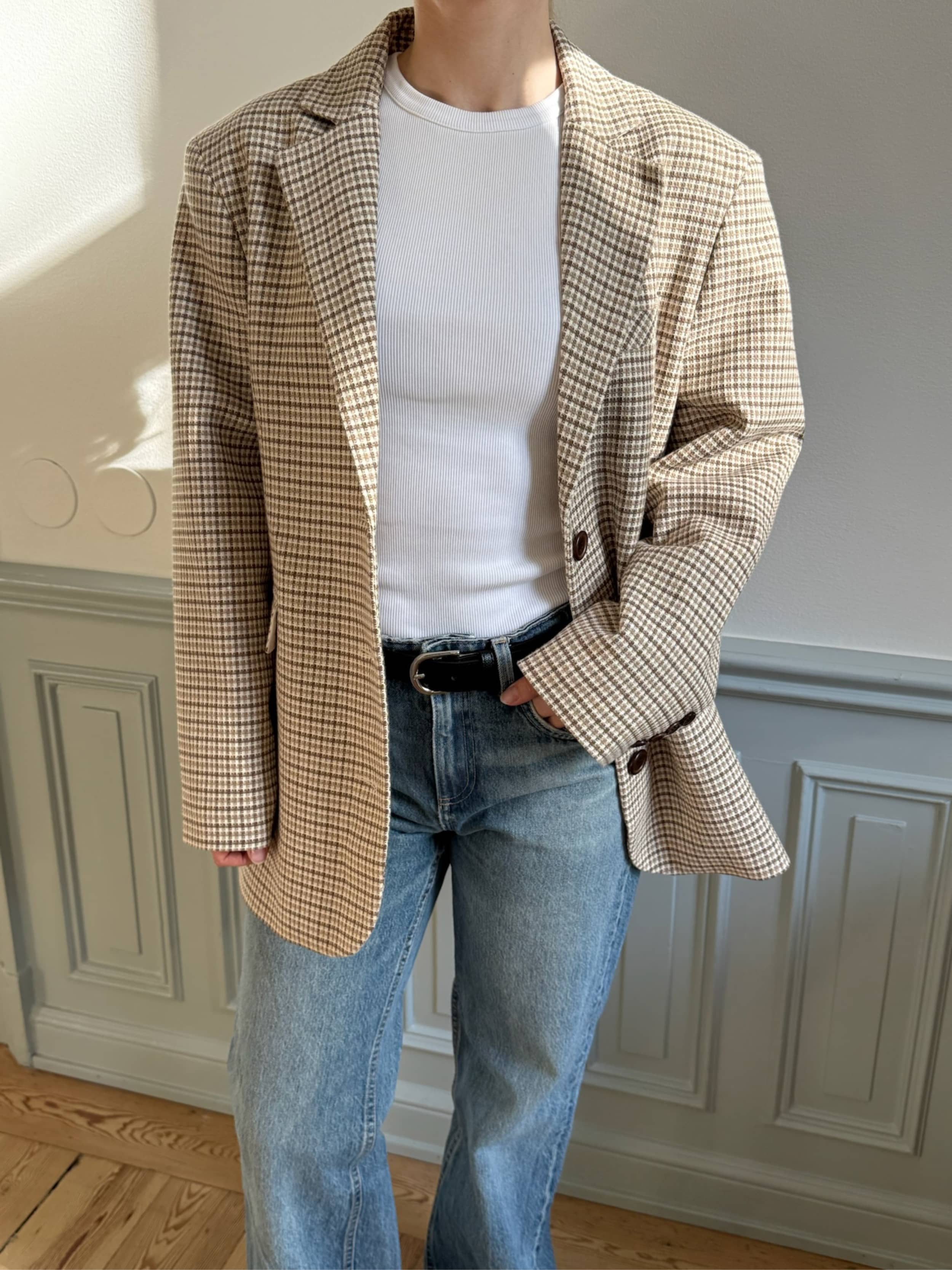 Weekend Blazer Checked Oat - Checked oat | Djerf Avenue