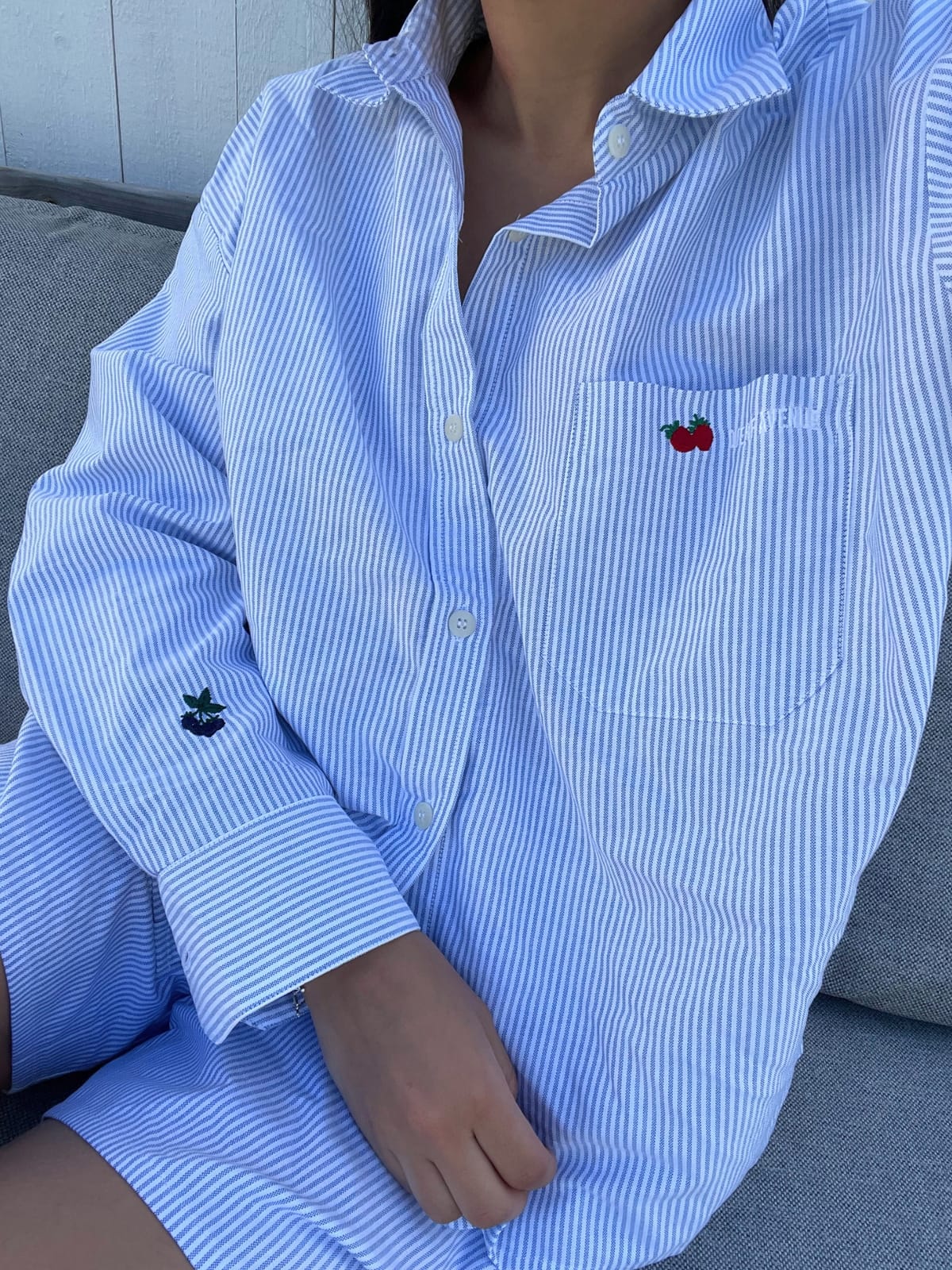 Breezy Shirt Embroidered Blue Stripe