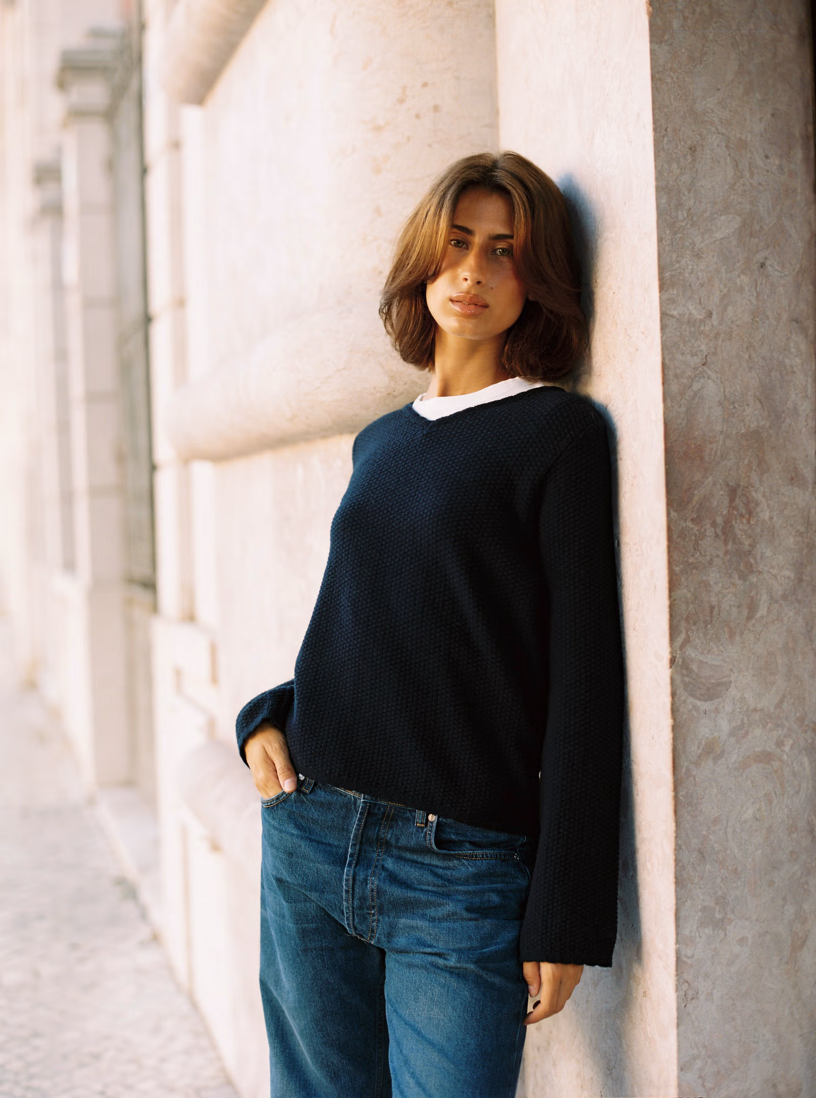 Amorini Wool V-Neck Dark Blue