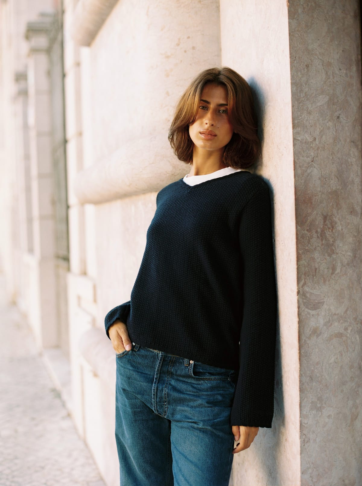 Amorini Wool V-Neck Dark Blue