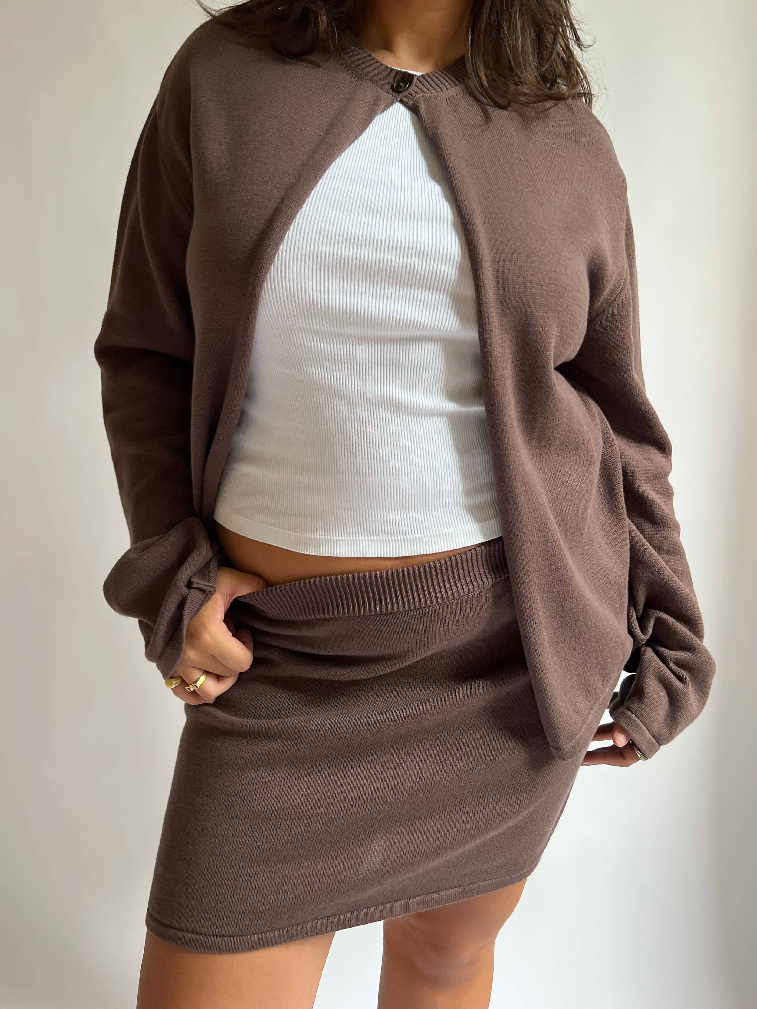 Knitted Mini Skirt Cocoa - Cocoa | Djerf Avenue