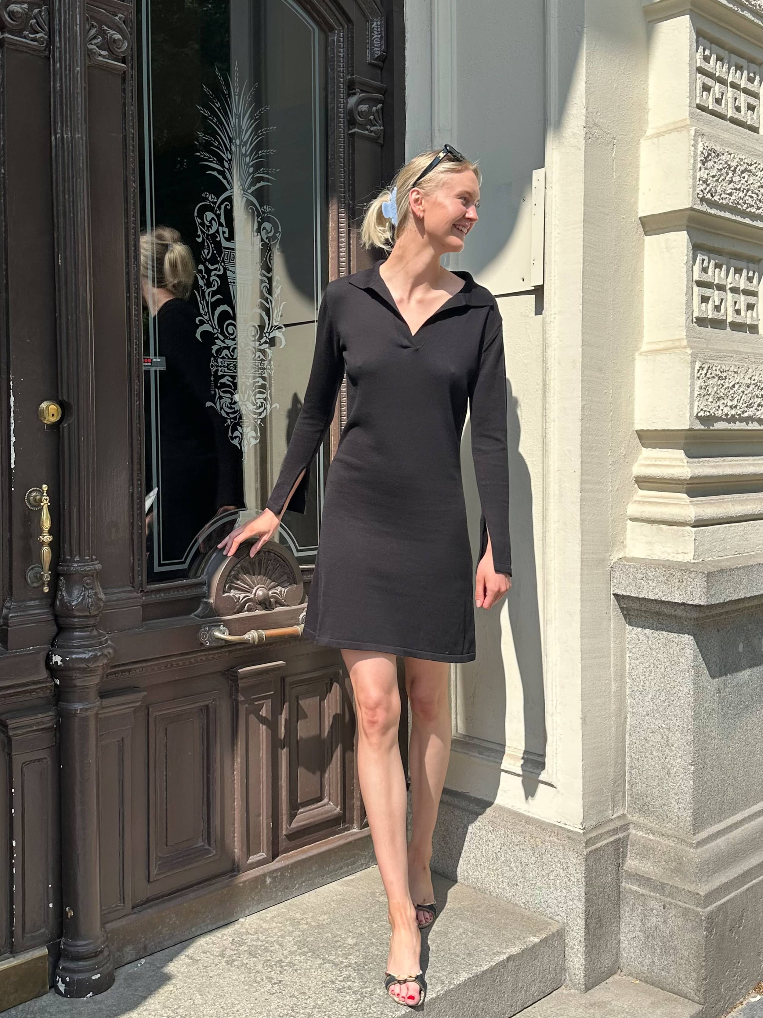 avenue black dress Getaway long sleeve black dress Bea Vintage dresses flattering features like crochet Size & Color:[Brown] 40 EU /24.6-25 cm